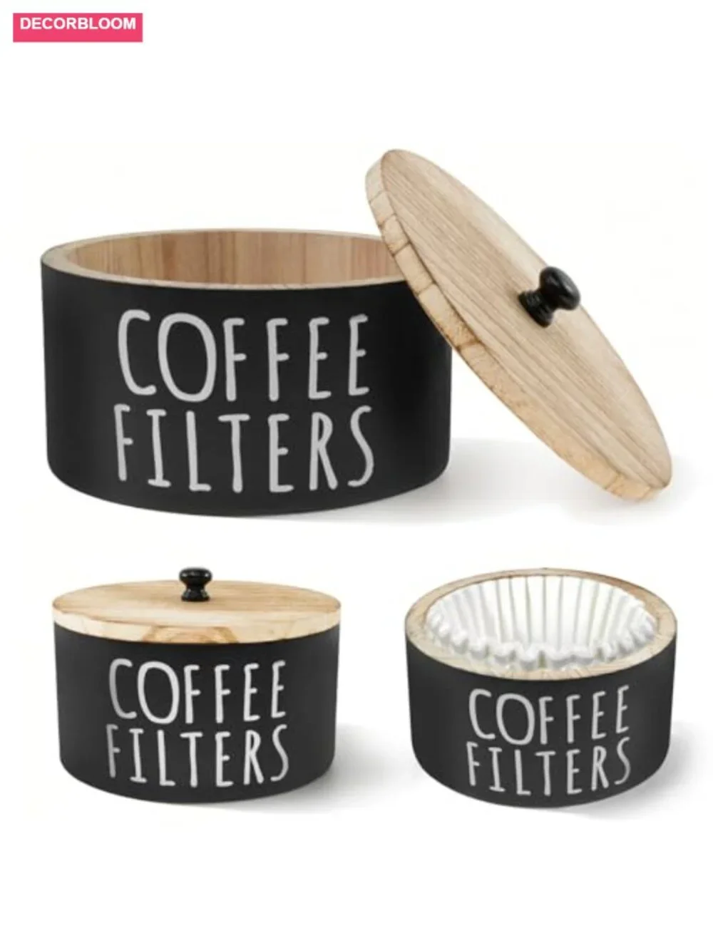 Wooden Coffee Filter Holder Storage with Bamboo Lid Rustic Organizer